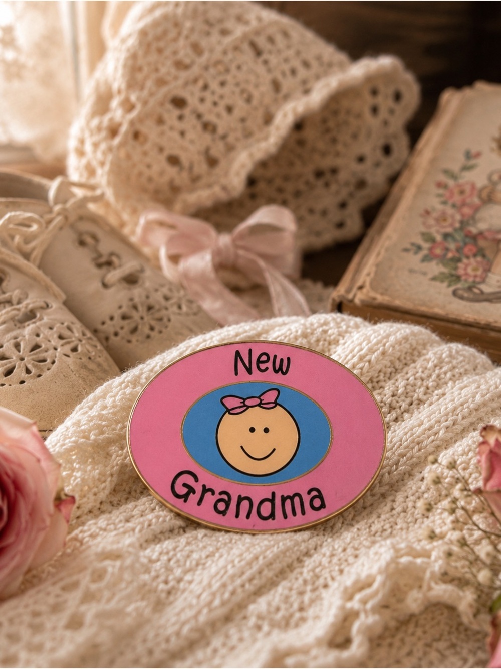 NWT Stork Pins New Grandma Pink Baby Face Enamel Lapel Pin Gift Baby Shower